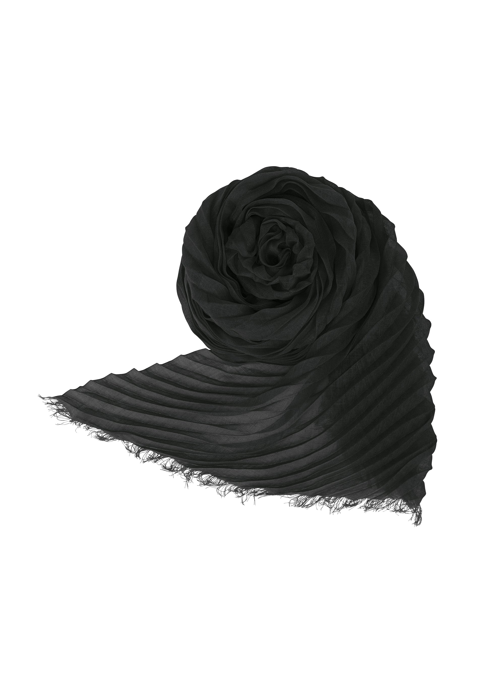 Feather Ramie Pleats Stole - BLACK
