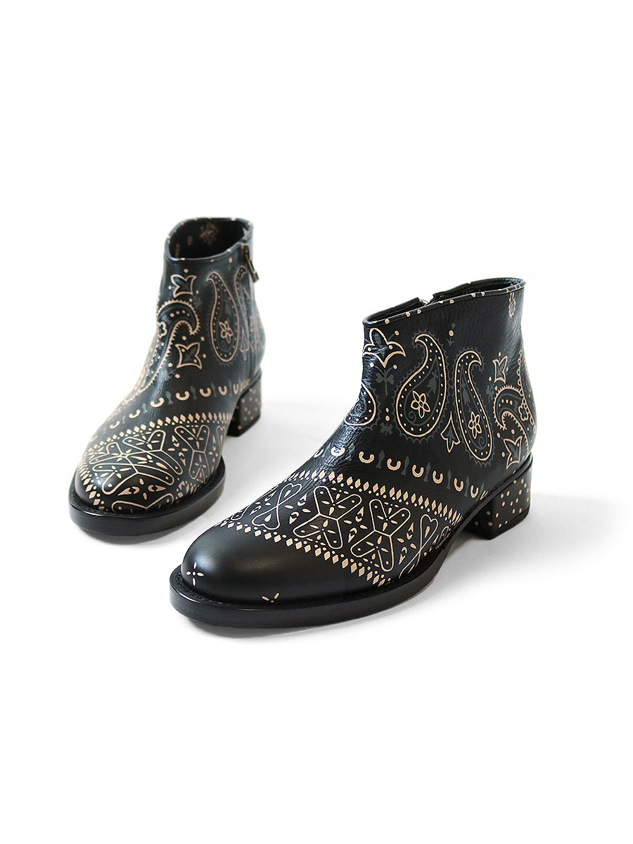 Leather Bandana pt Short Boots - Black