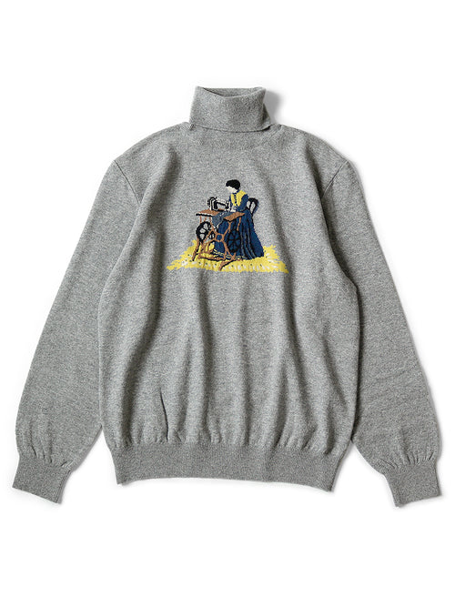 12G Wool High Neck Sweater (Lady Blue Quilting) - Gray