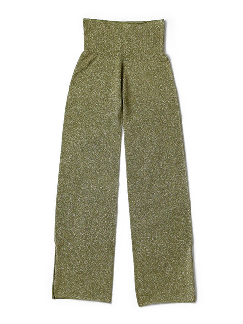 7G Glitter Yarn Slit Flare Leggings - Khaki