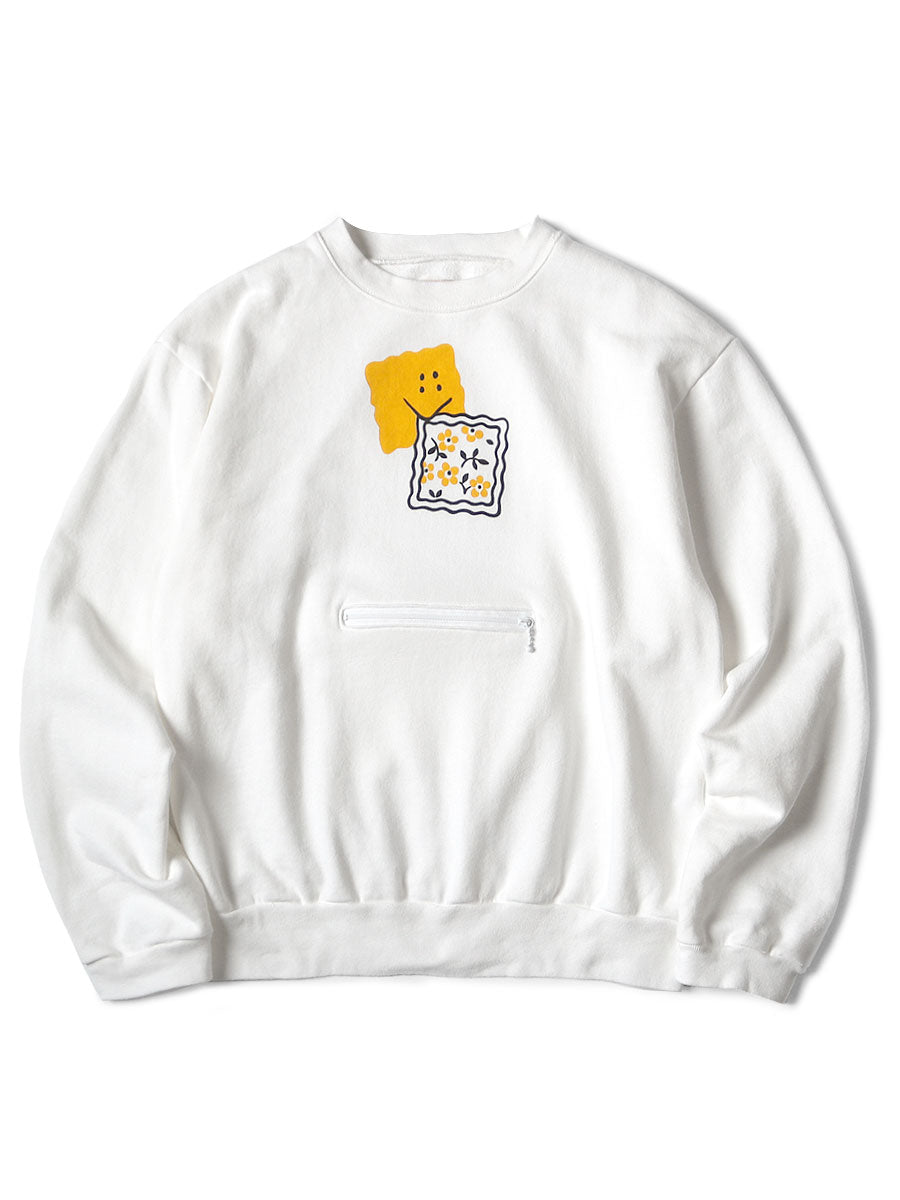 30/-裏毛 COOKIE Pocket Crew Sweat (PECKISH RAINBOWYpt) - White