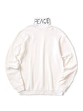 Waffle Jersey High Neck Long Sleeve T (PEACE Embroidery) - White