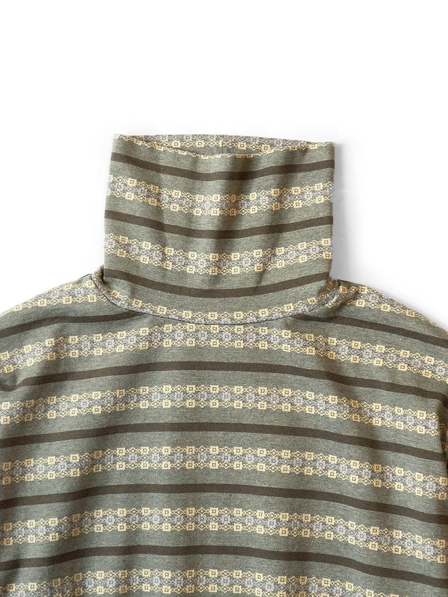 Sunrise Jacquard Border Jersey High Neck Long T