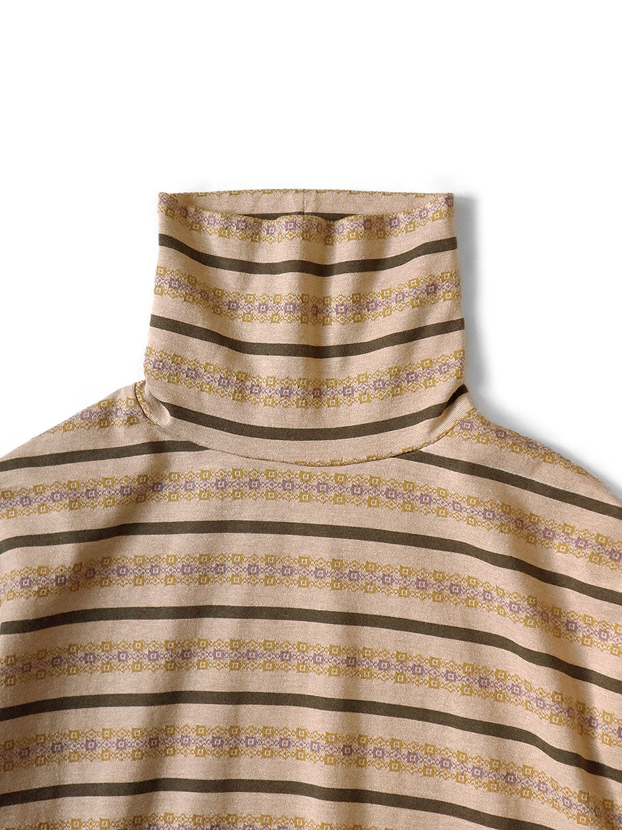 Sunrise Jacquard Border Jersey High Neck Long T
