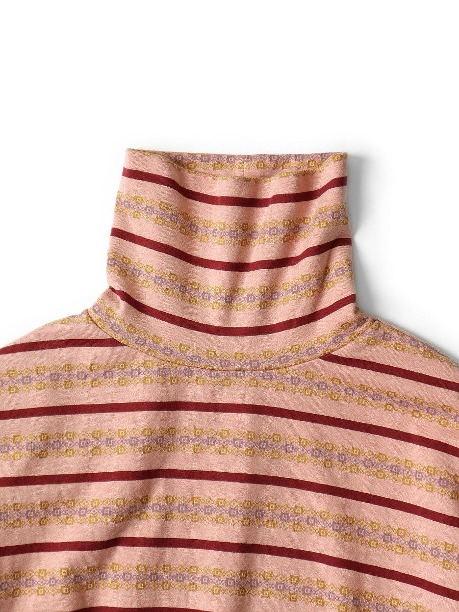 Sunrise Jacquard Border Jersey High Neck Long T