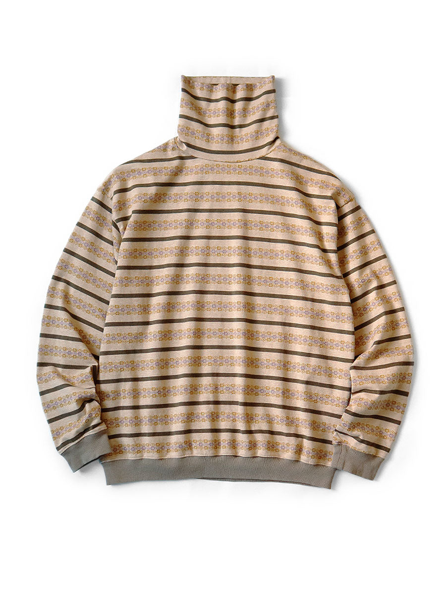 Sunrise Jacquard Border Jersey High Neck Long T - Beige x Khaki