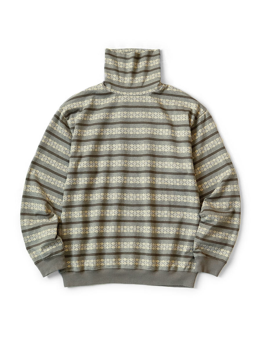 Sunrise Jacquard Border Jersey High Neck Long T - Gray x Khaki
