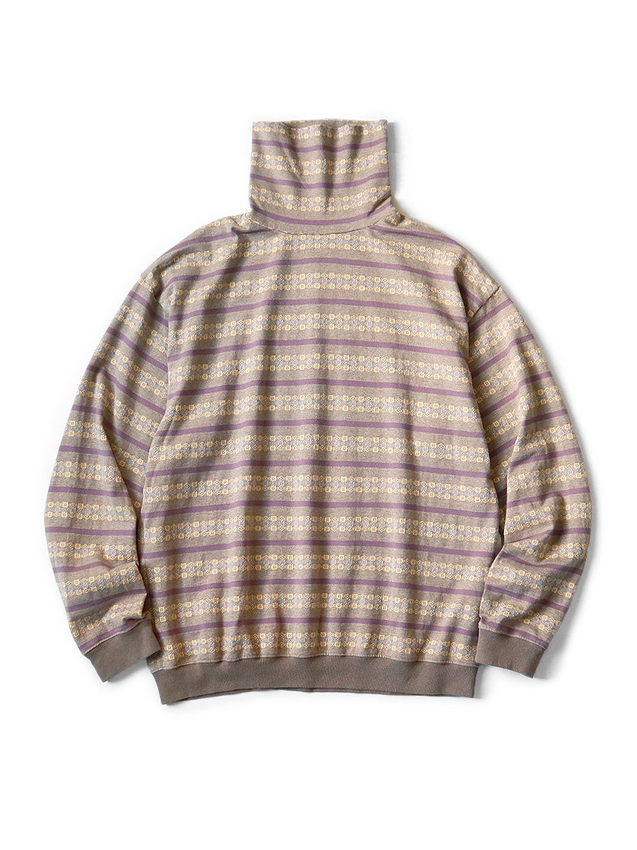 Sunrise Jacquard Border Jersey High Neck Long T - Light Brown x Purple