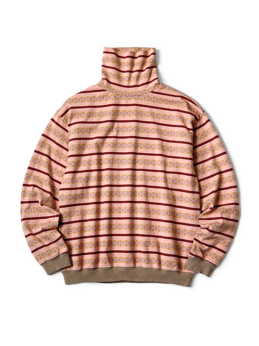 Sunrise Jacquard Border Jersey High Neck Long T - Pink x Burgundy