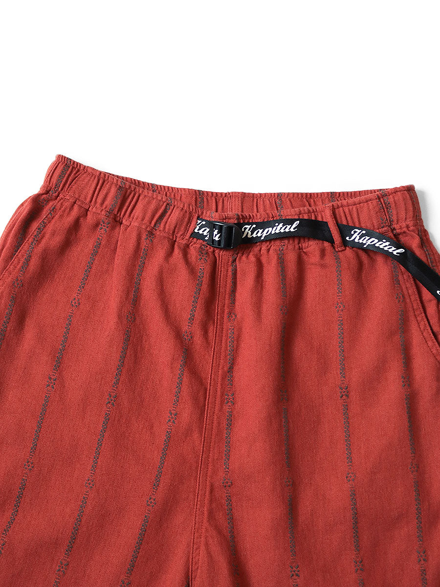 Cotton-Linen Cham Stripe Easy Short Pants