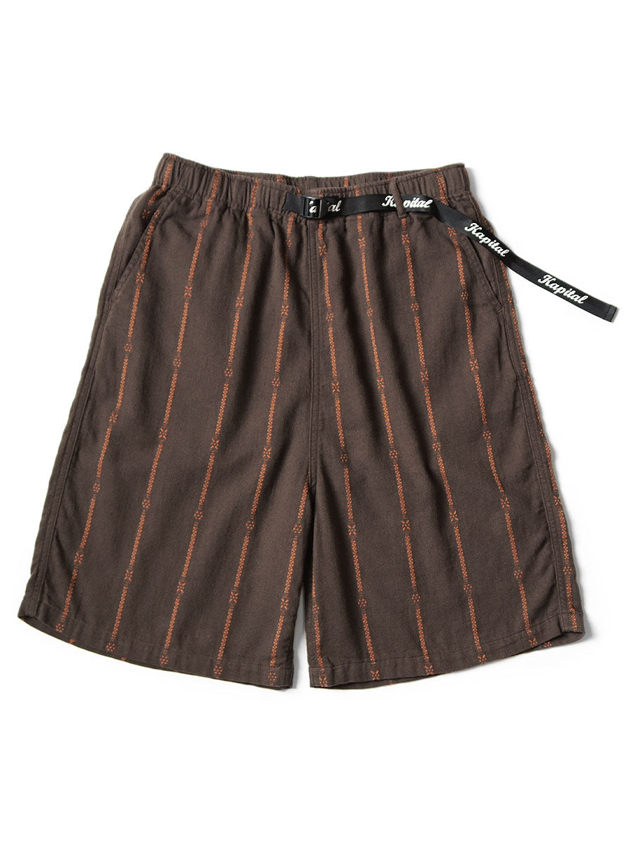 Cotton-Linen Cham Stripe Easy Short Pants - Dark Brown