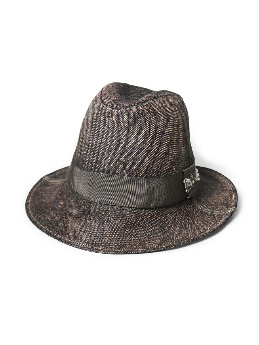 Aging Paper Canvas Fedora Hat - Charcoal