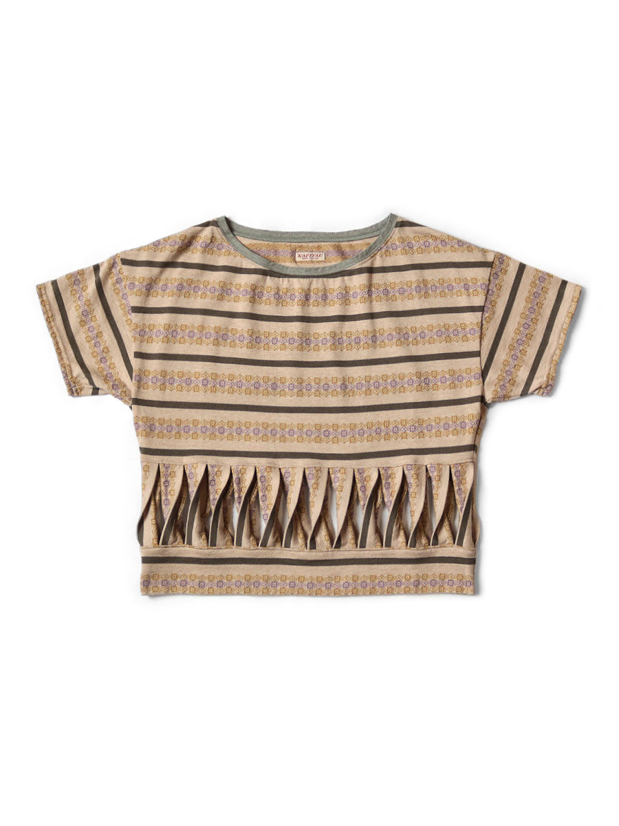 Sunrise Jacquard Border Jersey Abeko Bear T - Beige x Khaki