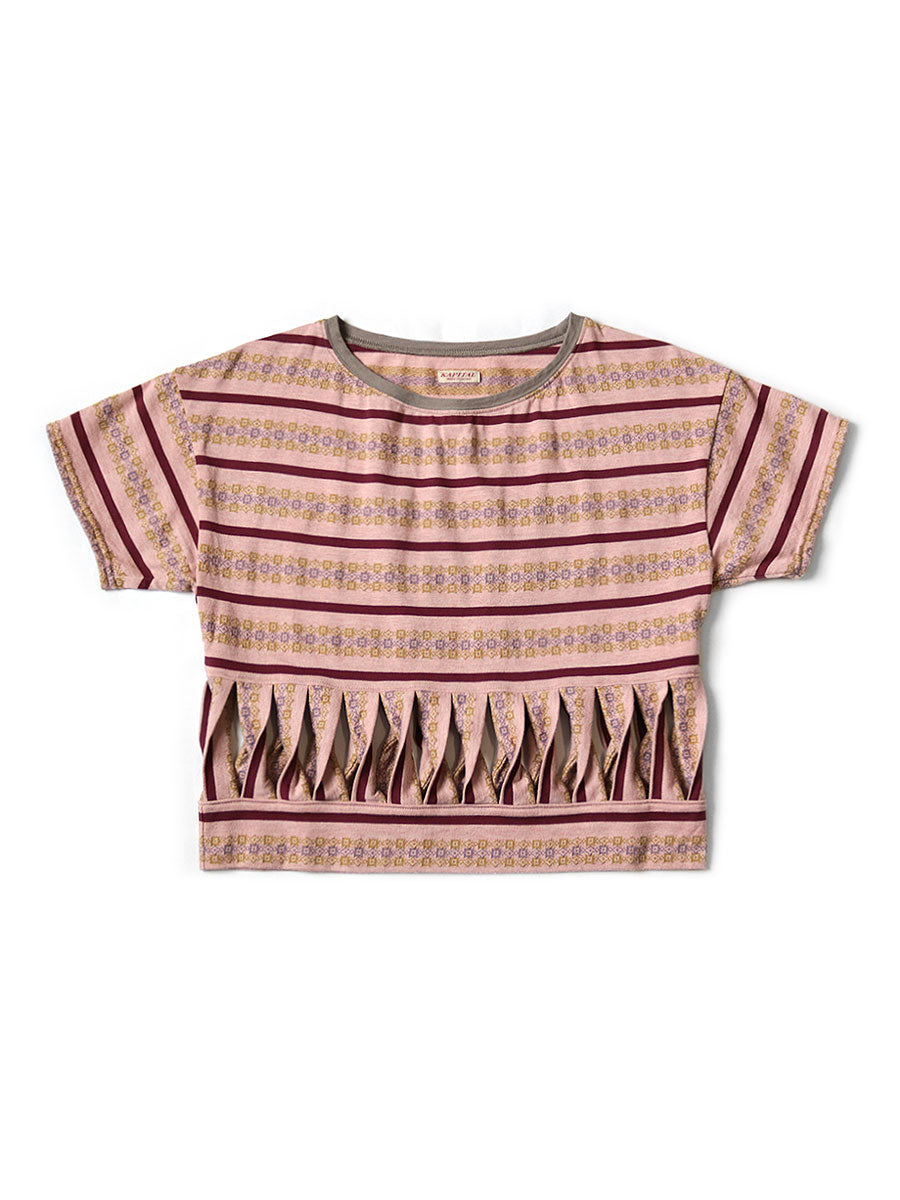 Sunrise Jacquard Border Jersey Abeko Bear T - Pink x Burgundy