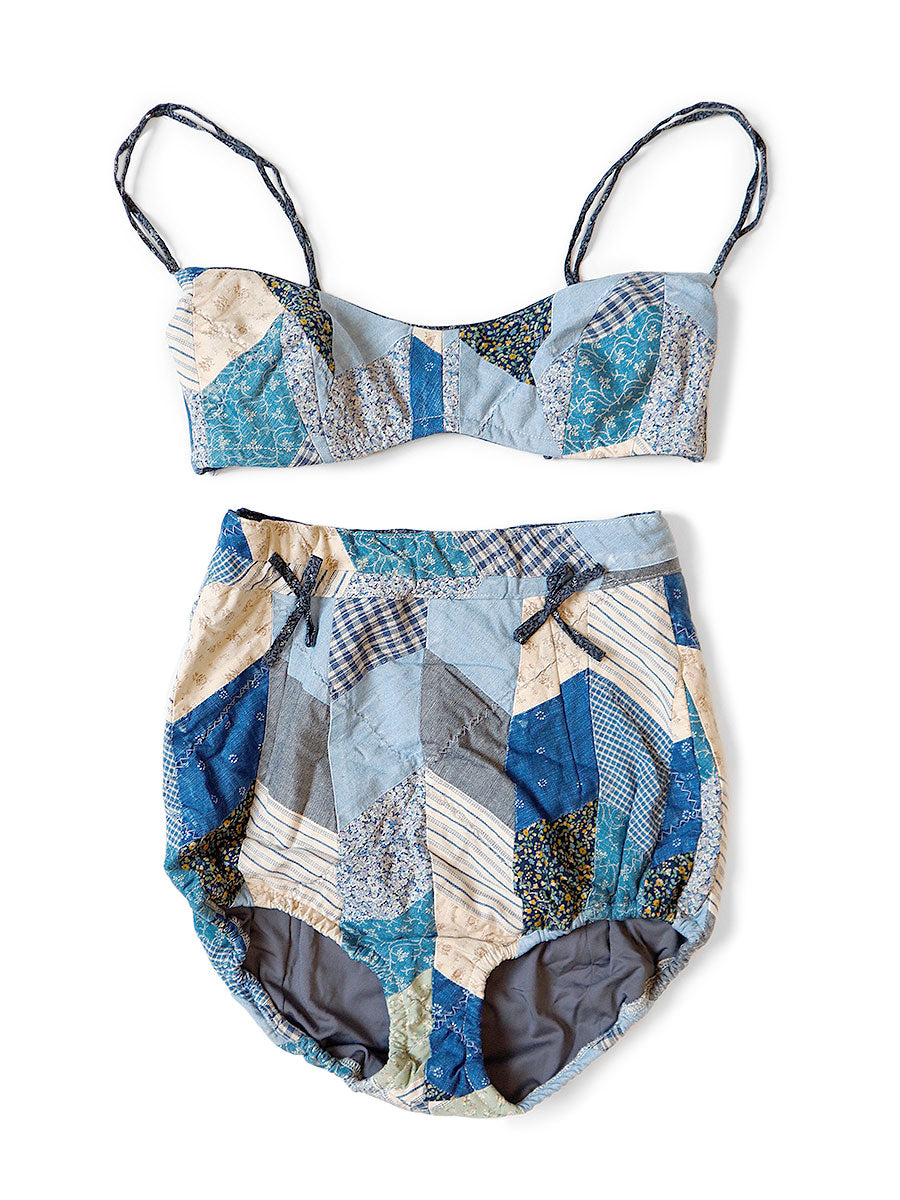YABANE Quilt Patchwork Retro Swimsuit - Indigo