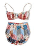 YABANE Quilt Patchwork Retro Swimsuit - Tricolor
