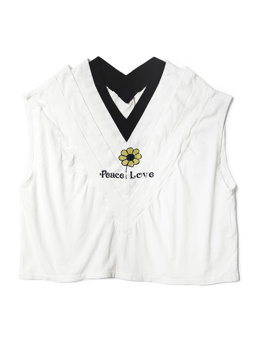 Tenjiku Trefle Sleeveless T (BUD FLOWER pt) - White x Black