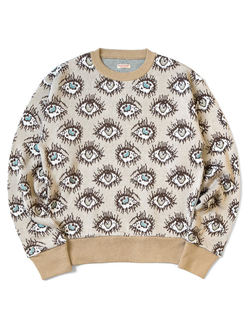 8G Jacquard Knit SPEAKEASY Pattern Vintage Sweater - Beige