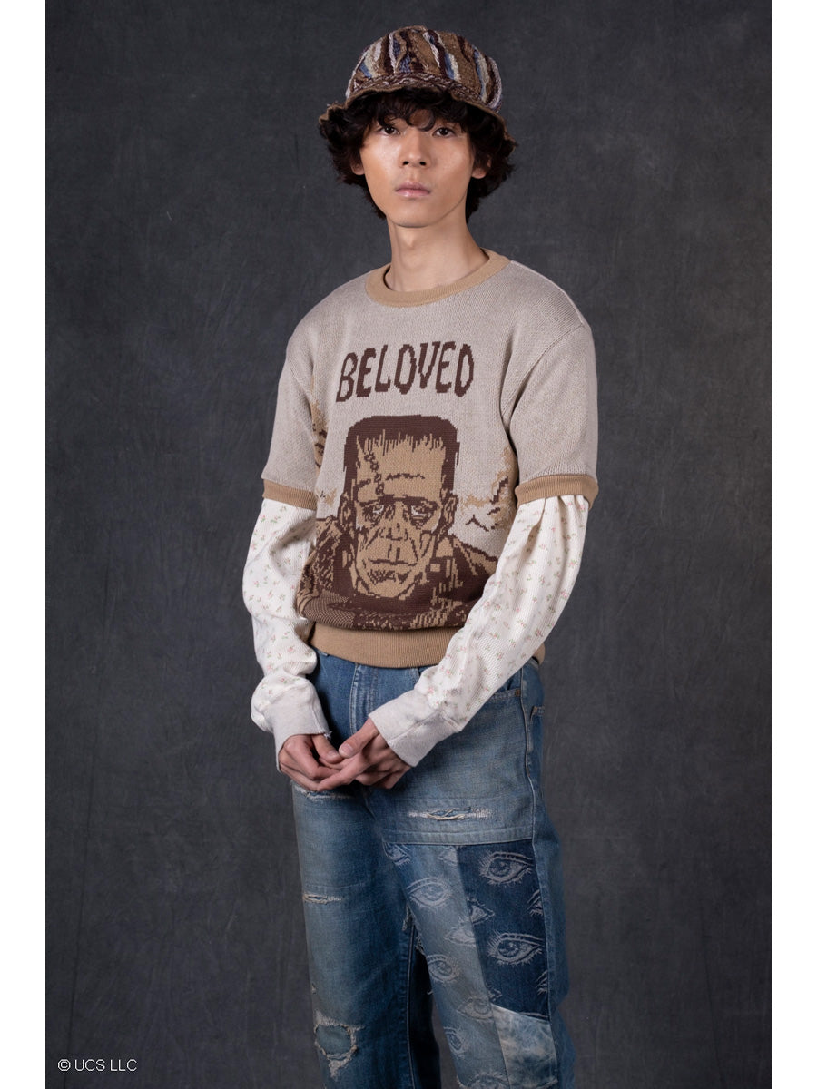 8G Jacquard Knit Short Sleeve Vintage Sweater (BELOVED Mr_)