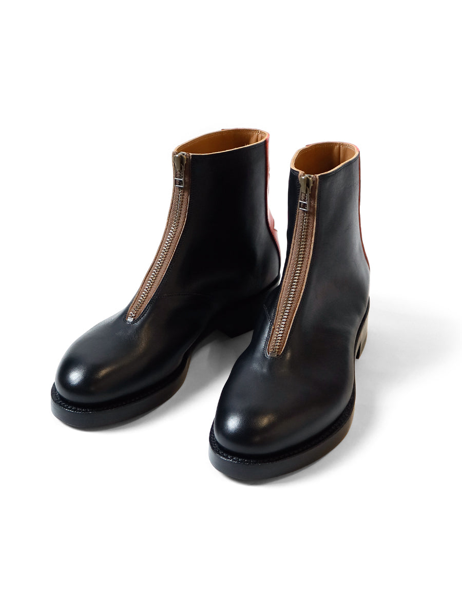 Leather ZIP UP Cafe Race Frisco Boots - Black