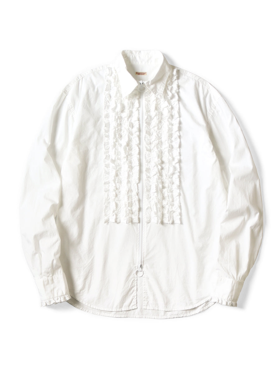 Broad Zipper Frill Shirt - White