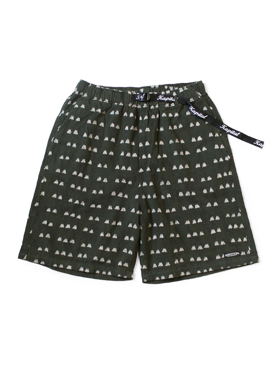 Cotton Iris Pattern Easy Short Pants - Dark Green