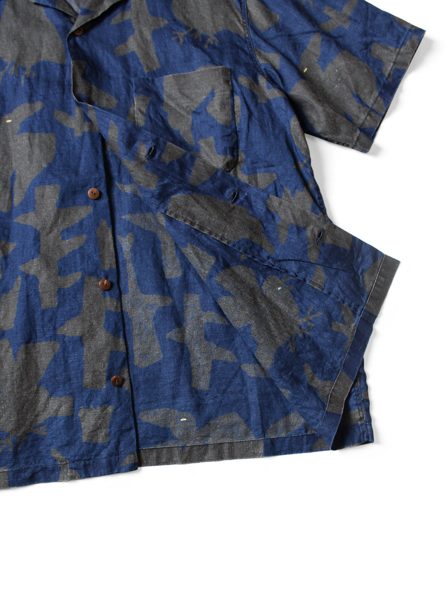 French Cross Linen GUIDING LIGHT Crow Batik Aloha Shirt