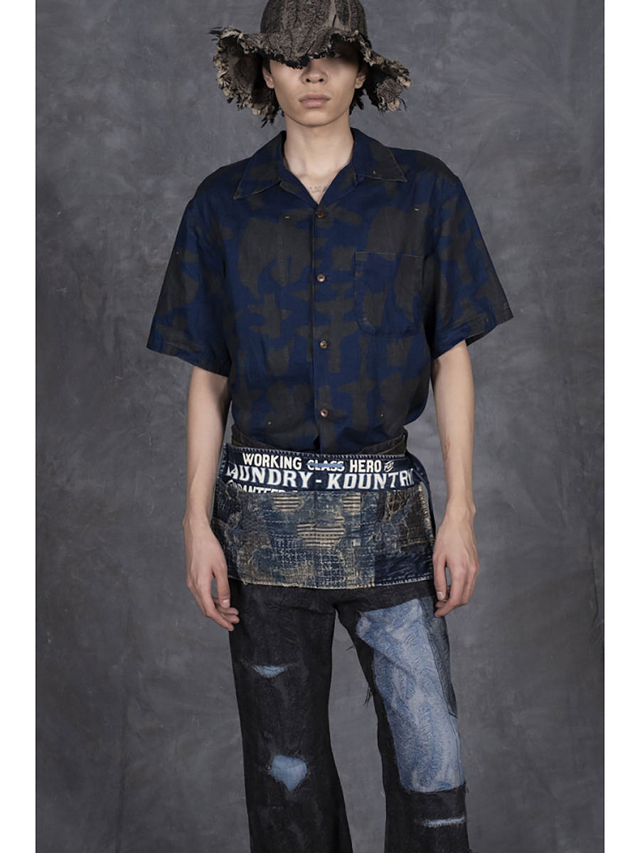 French Cross Linen GUIDING LIGHT Crow Batik Aloha Shirt
