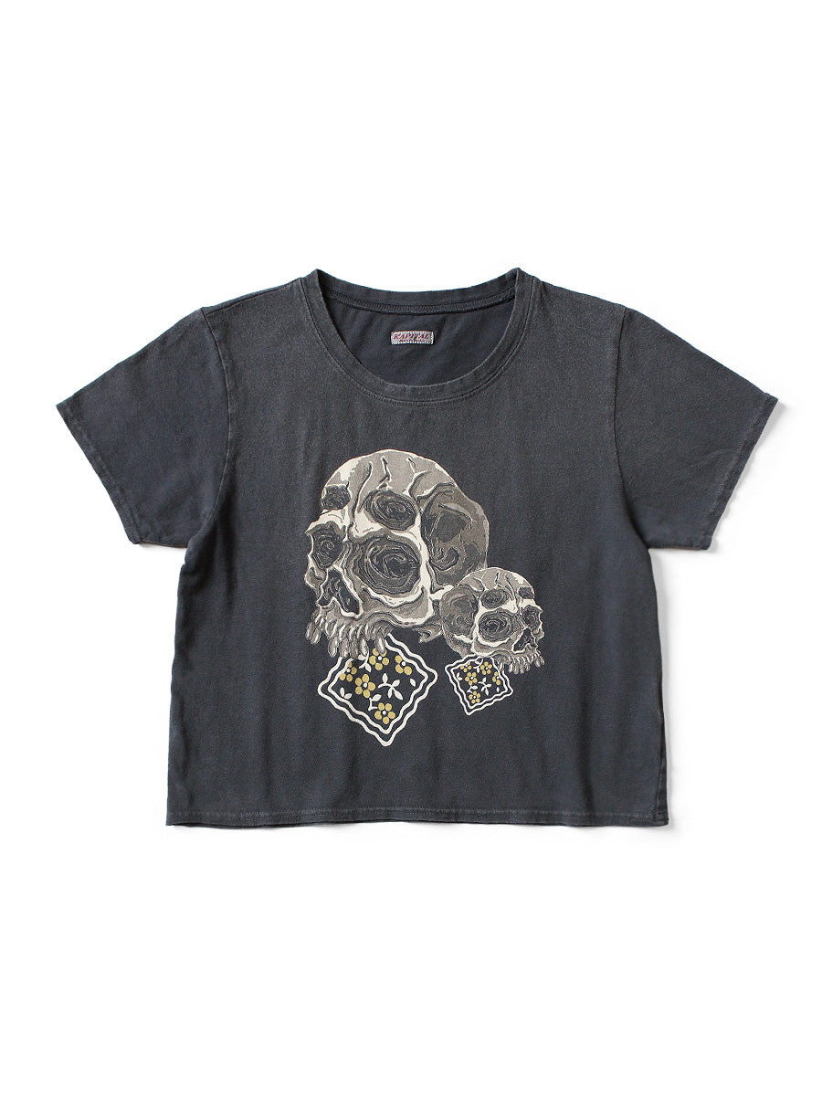 20/-Tencel Cropped T (PECKISH Rain Skull pt) - Black
