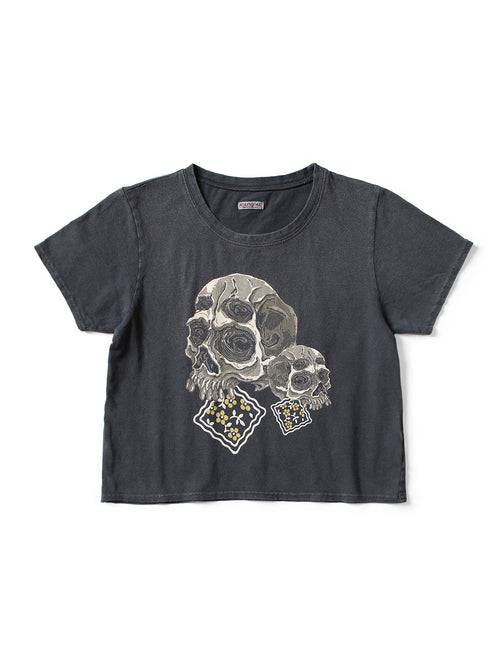 20/-Tencel Cropped T (PECKISH Rain Skull pt) - Black