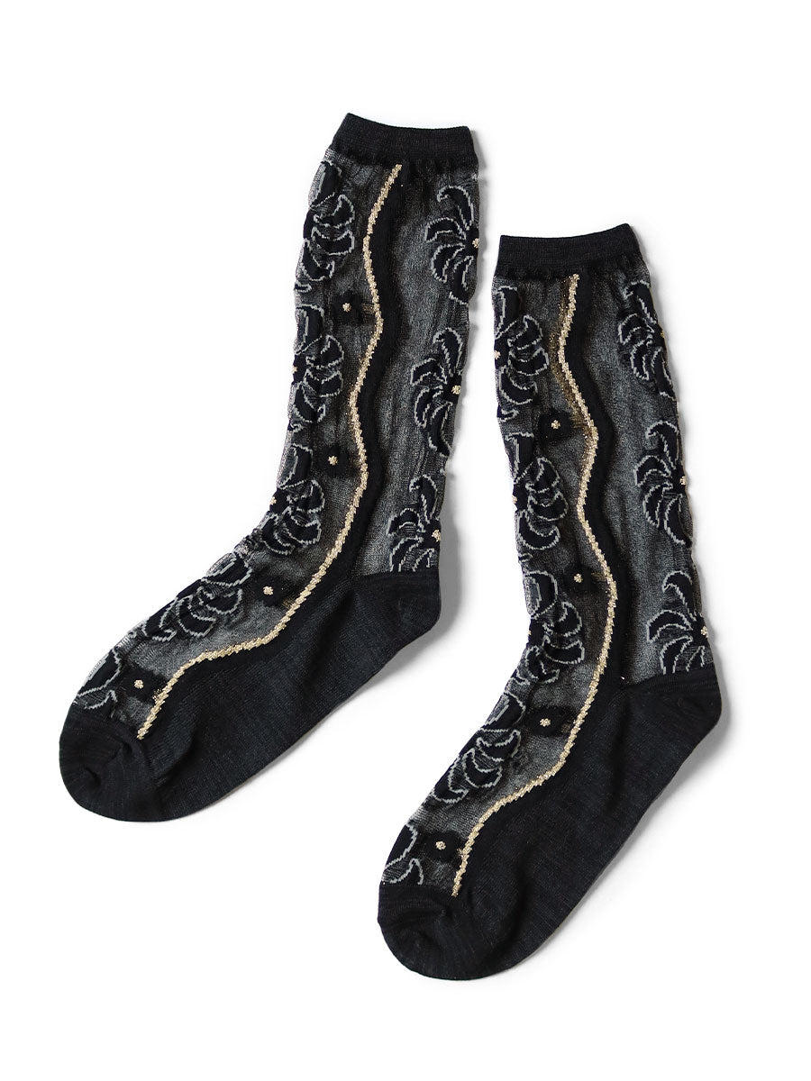 200 pieces Moulin quilt pattern sheer socks - Black x Black