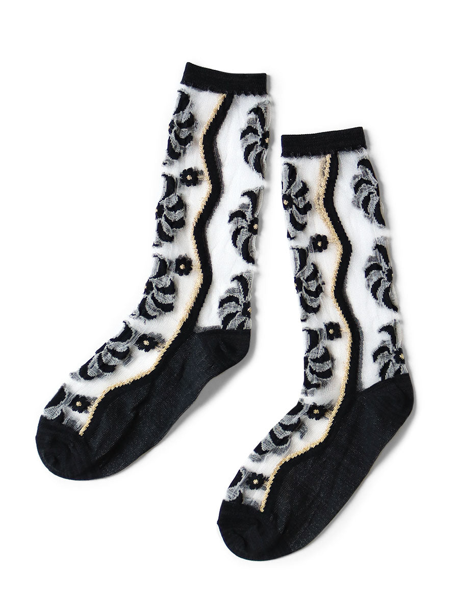 200 pieces Moulin quilt pattern sheer socks - White x Black