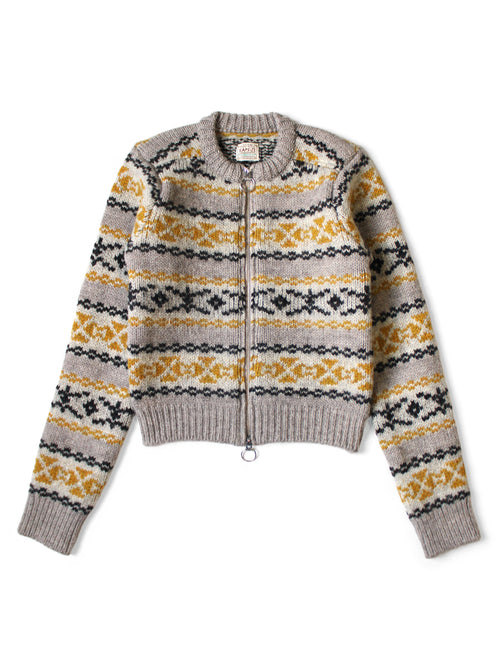 3G Wool Yellowknife Fair Isle ZIP Short Cardigan - Yellow