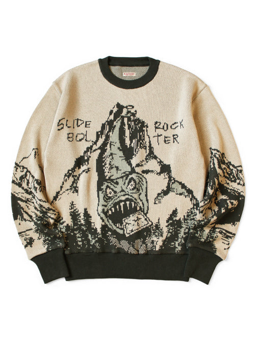 8G Jacquard Knit Vintage Crew Sweater (Slide rock bolter) - Khaki