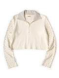 Waffle Jersey Small Flower pt 2TONE Half ZIP Cropped Long T - Pink
