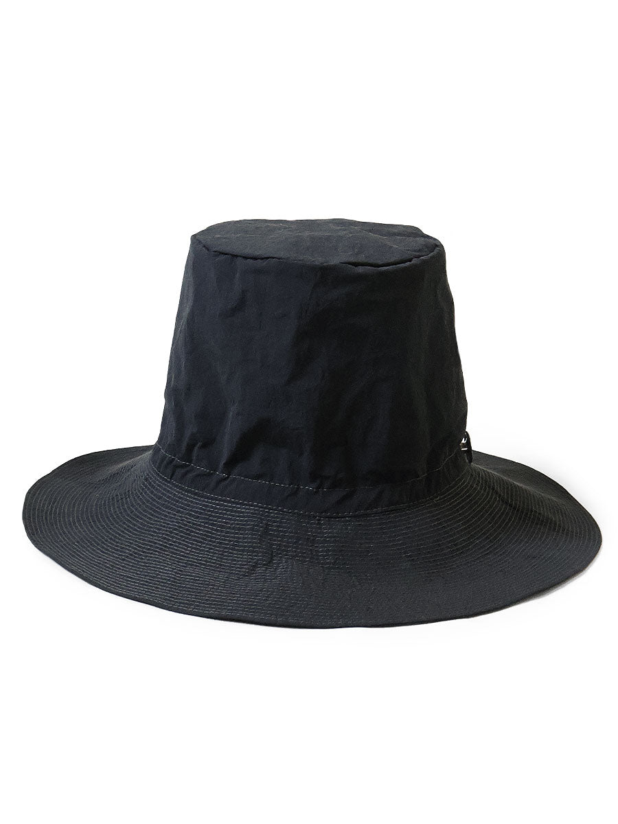 Nylon KONBU processed Pork Pie CAMP-HAT (long brim) - Black