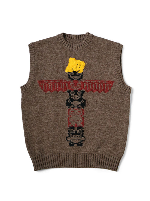 5G Wool PECKISH Totem Pole Vest - Brown