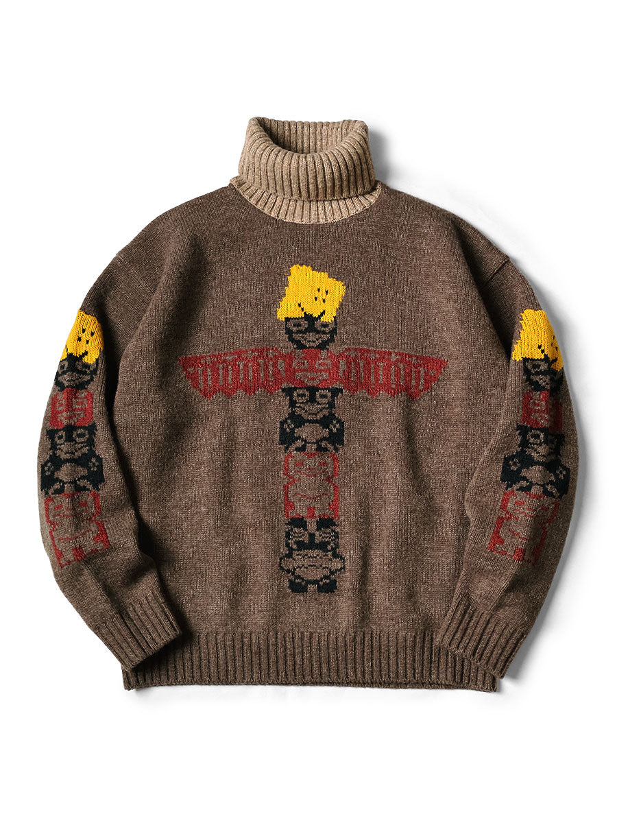 5G Wool PECKISH Totem Pole High Neck Sweater - Brown