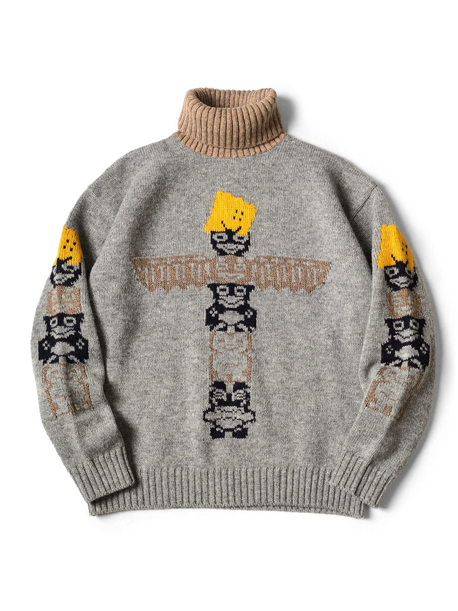 5G Wool PECKISH Totem Pole High Neck Sweater - Gray