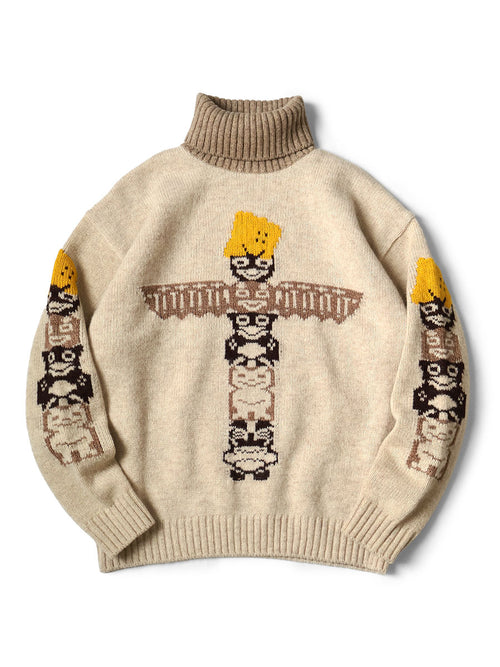 5G Wool PECKISH Totem Pole High Neck Sweater - Kinari