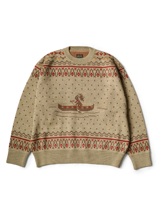 8G Fair Isle Crew Sweater (Canoe) - Light Khaki
