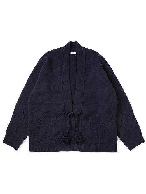 5G Wool Needle-Punched Argyle Pattern Cardigan - Dark Navy