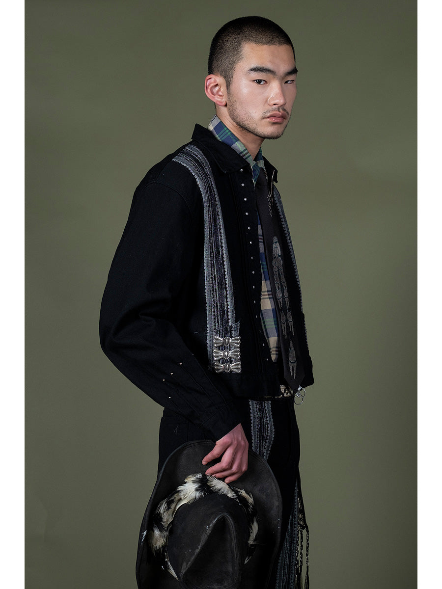 12oz Arrow Pattern Jacquard Denim Drizzler JKT