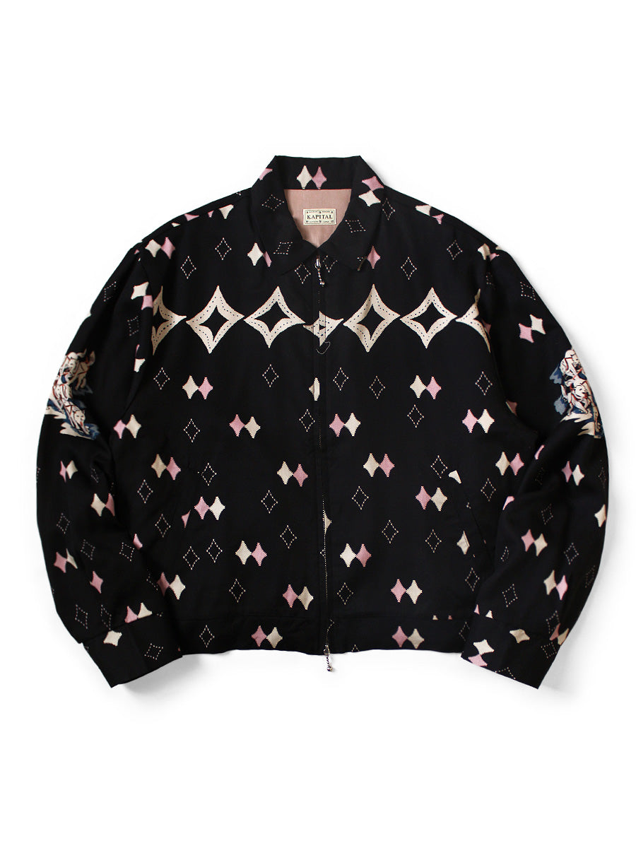 Rayon Twill Ainomosiri Pattern Drizzler JKT - Black