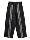 12oz Arrowed Jacquard Denim Port Baggy Pants - Black