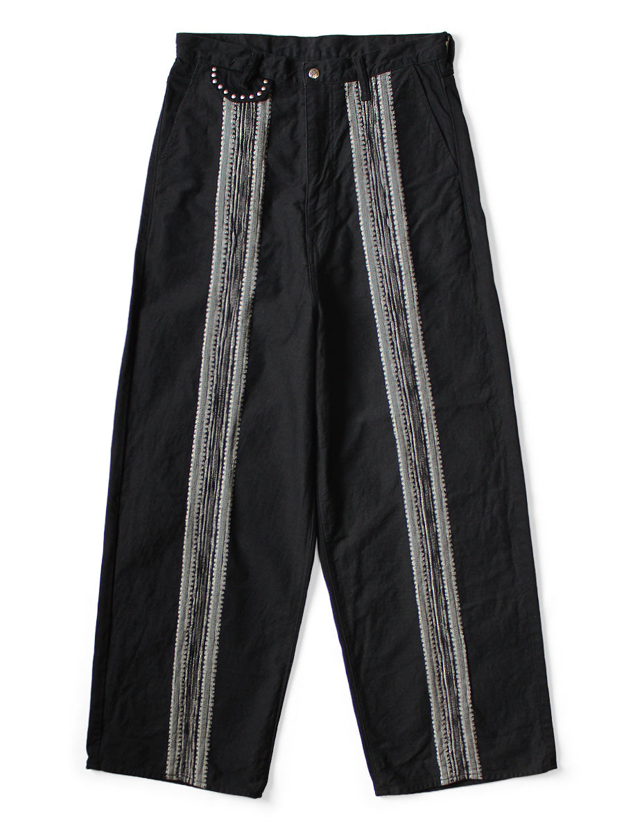12oz Arrowed Jacquard Denim Port Baggy Pants - Black