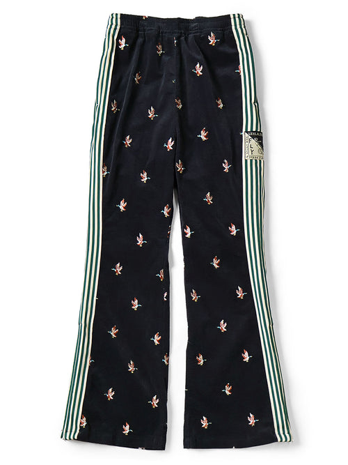 11W Stretch Corduroy Duck Embroidery Track Pants (Banner Stripe) - Black