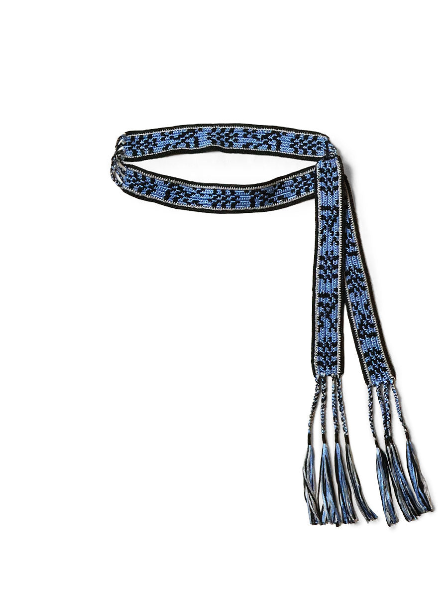 Macrame Maxi Belt (Chippewa Basket River Pattern) - Blue×Black