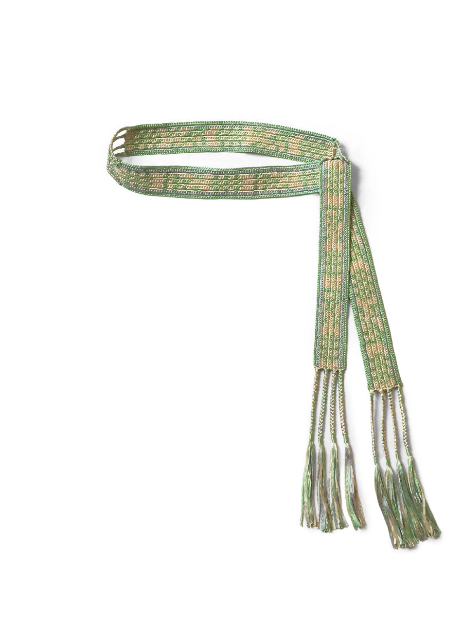 Macrame Maxi Belt (Chippewa Basket River Pattern) - Gold×Green