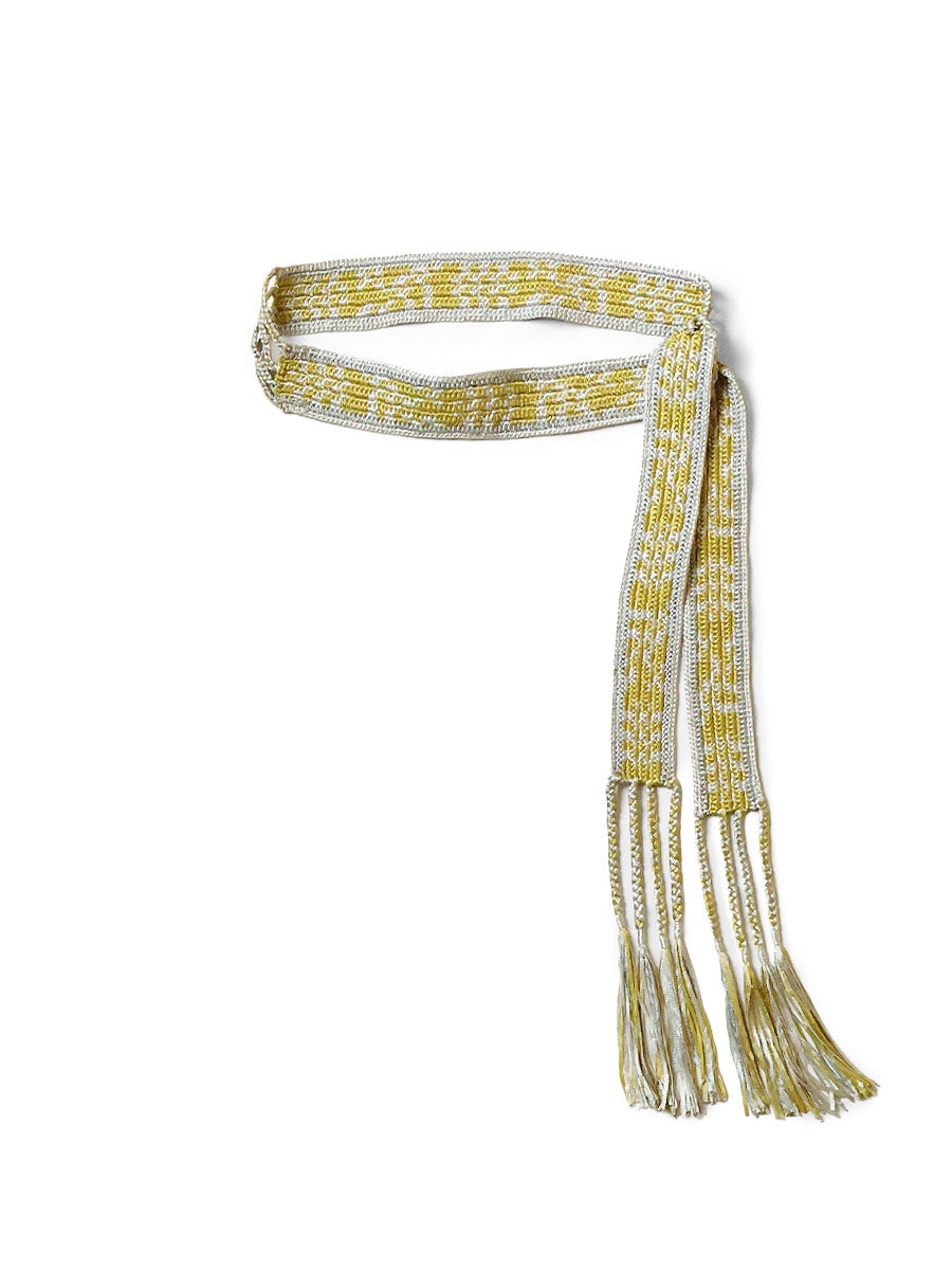 Macrame Maxi Belt (Chippewa Basket River Pattern) - Yellow×White